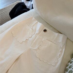 White Scalloped High Waisted Pants